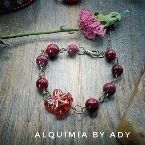 Turquoise Red and Bronze Bracelet + Art deco